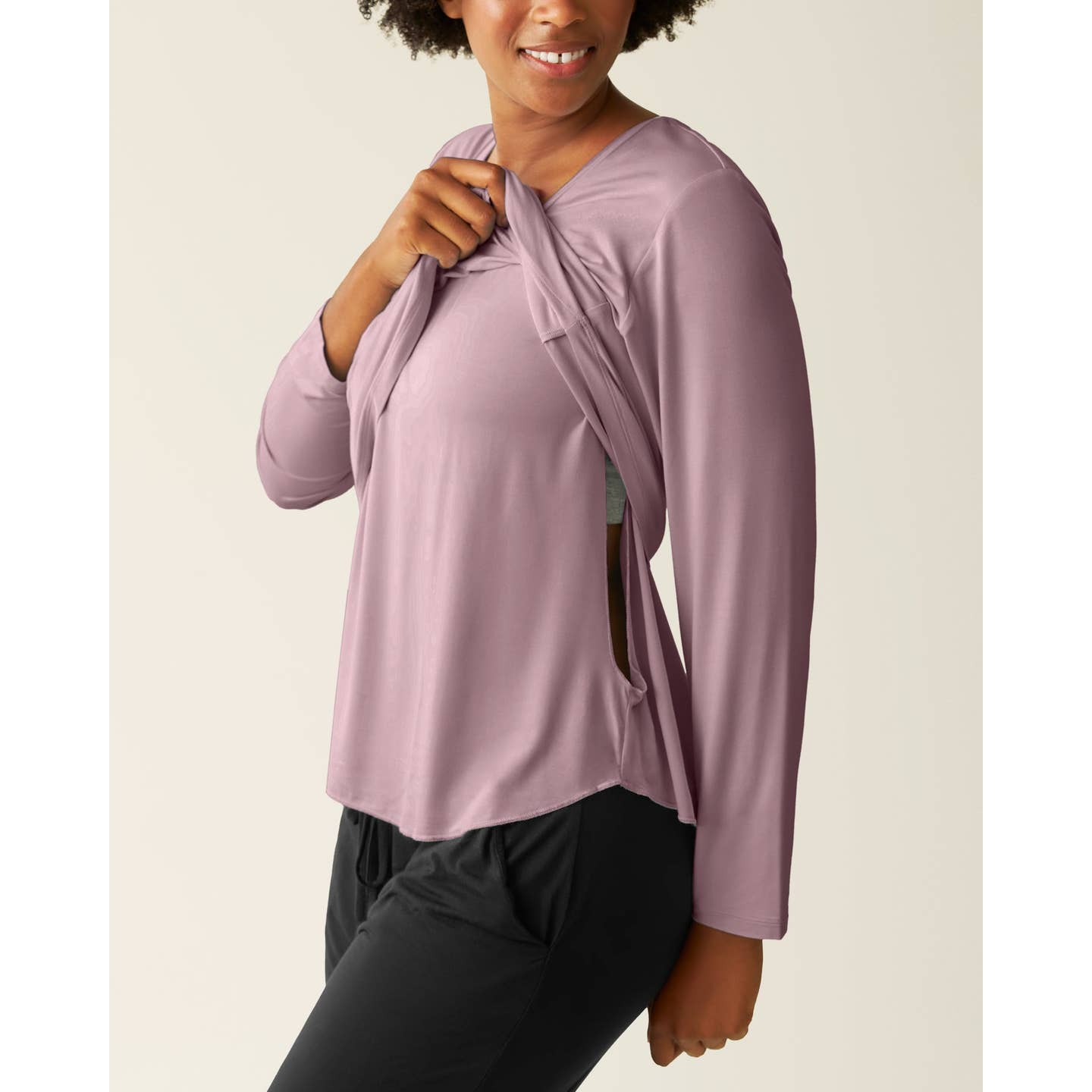 Bamboo Maternity & Nursing Long Sleeve T-Shirt - Dusty Mauve