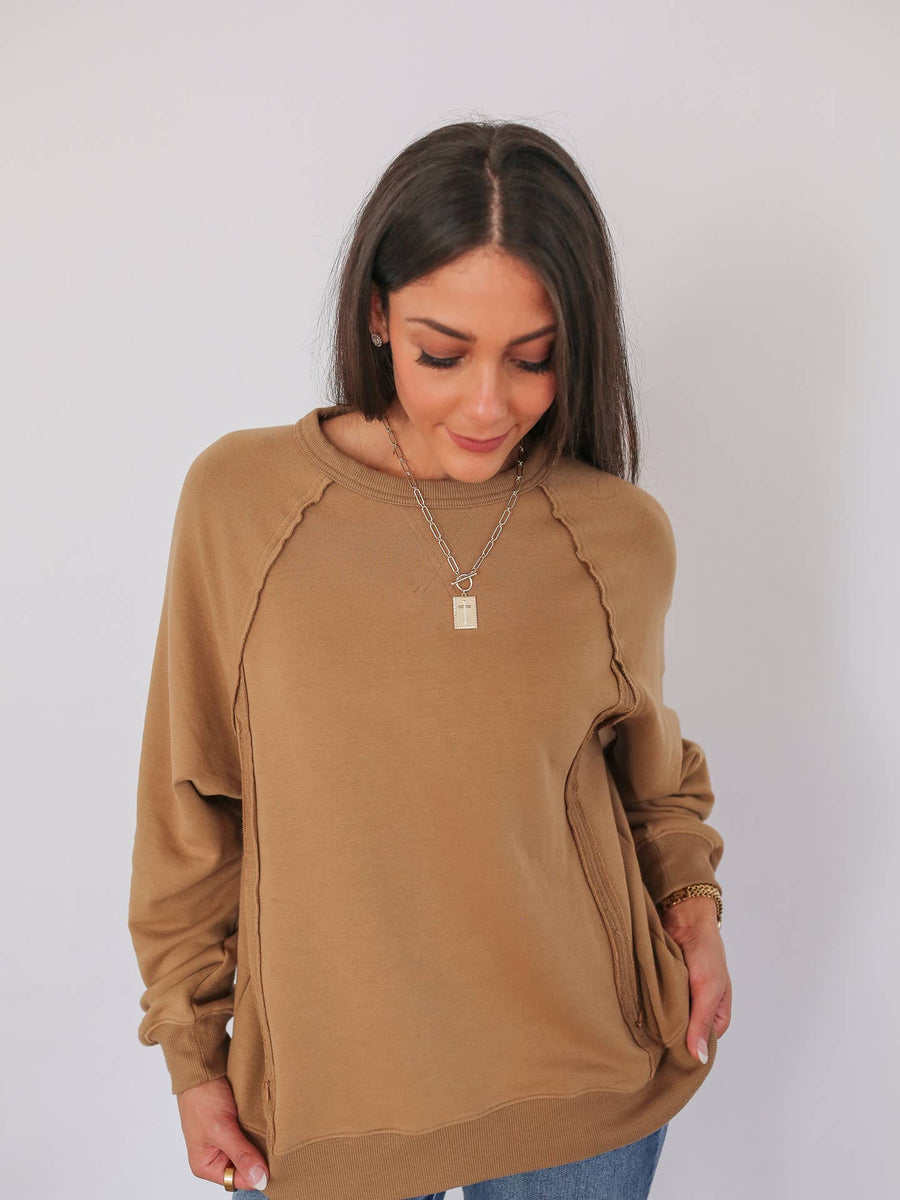 Big Hug Vertical Zip Breastfeeding Crewneck - Butterscotch
