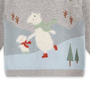 Skating Polar Bear Jacquard Knit Organic Cotton Pullover - Heather Grey