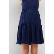 Ruffle Hem Sleeveless Maternity V-Neck Mini Dress - Navy