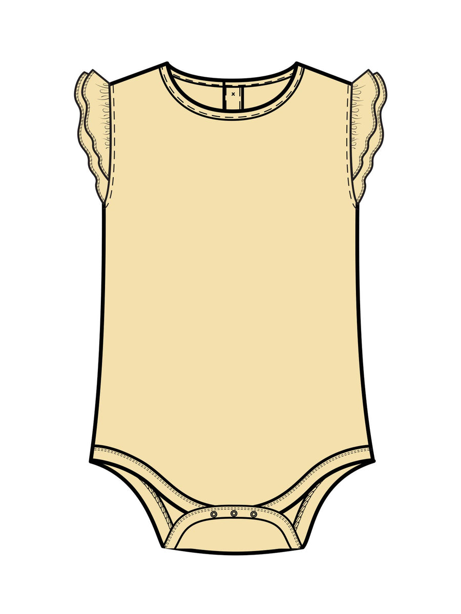 Organic Maggie Ribbed Bodysuit with Eyelet Ruffle - Butter