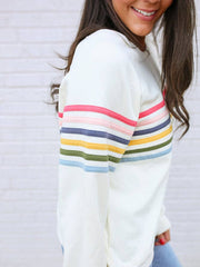Six Stripe Invisible Zipper Breastfeeding Sweatshirt - Cream
