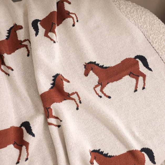Organic Jacquard Sweater Knit Baby Blanket - Horse