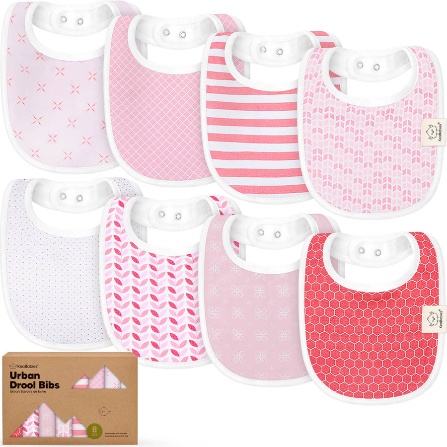 8 Pack Organic Cotton Drool Bibs - Blush