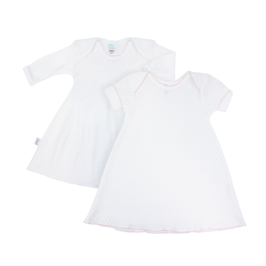 Knit Overlap Shoulder Classic Long Sleeve Baby Dress - White