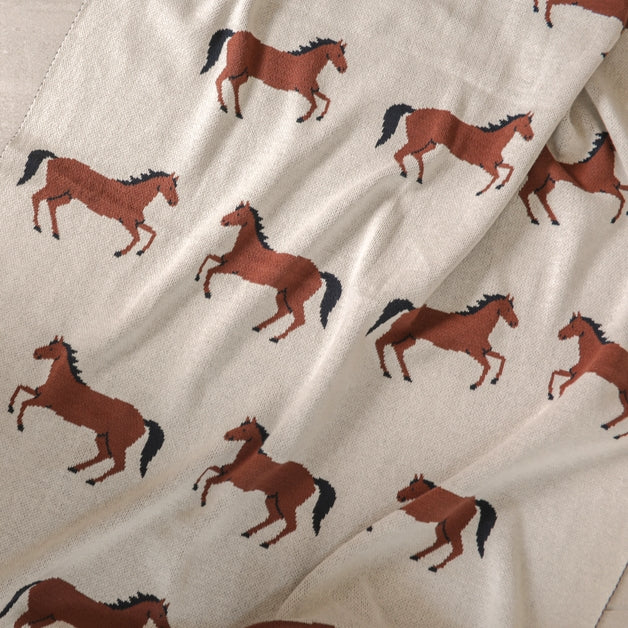 Organic Jacquard Sweater Knit Baby Blanket - Horse