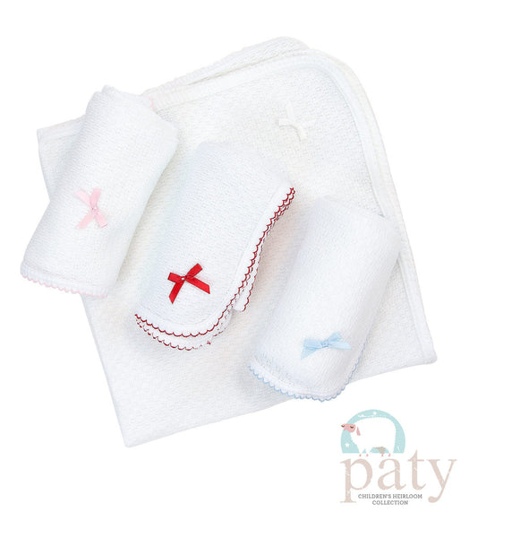 Knit Receiving Blanket with Bow - Pink with Pink Accents