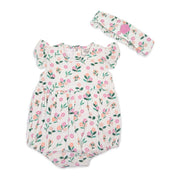 Organic Muslin Bloom Baby Bubble Romper + Headband