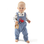 Long Sleeve Henley Top and French Terry Overalls with Applique - Mini Tractors