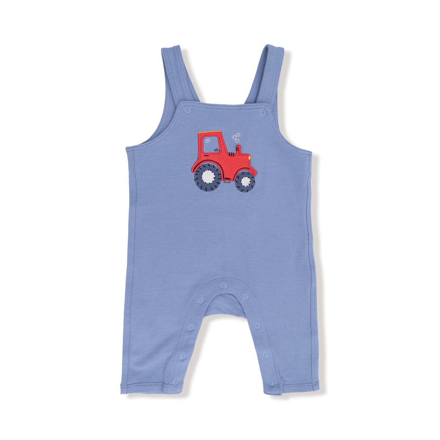 Long Sleeve Henley Top and French Terry Overalls with Applique - Mini Tractors