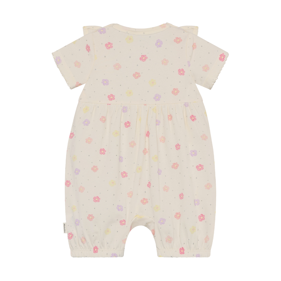 Short Sleeve Ruffle Romper - Vanilla Ice Flower