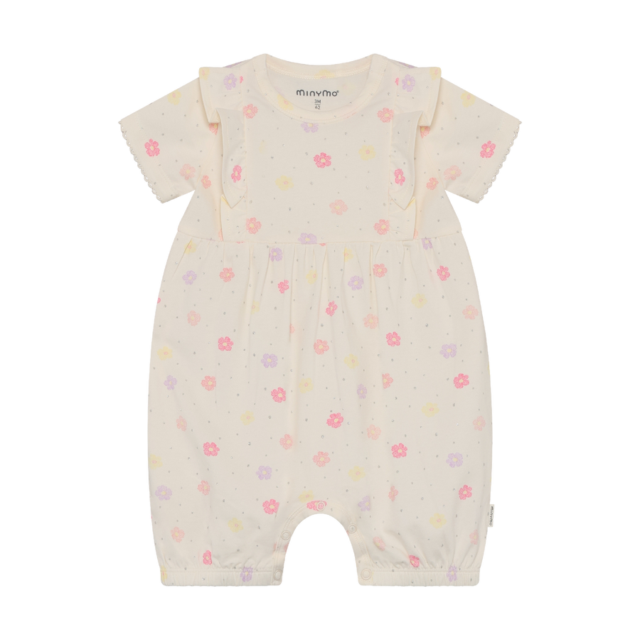 Short Sleeve Ruffle Romper - Vanilla Ice Flower