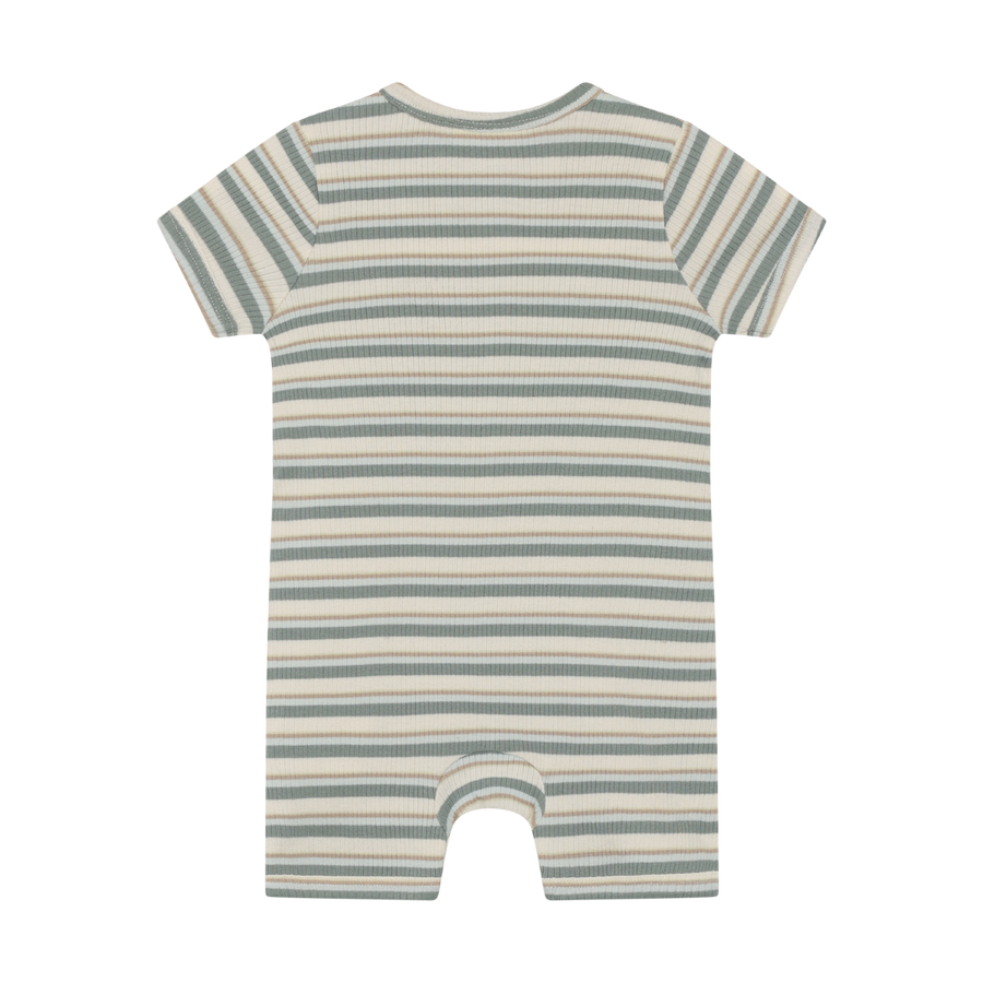 Short Sleeve Ribbed Romper - Striped Lily Pad