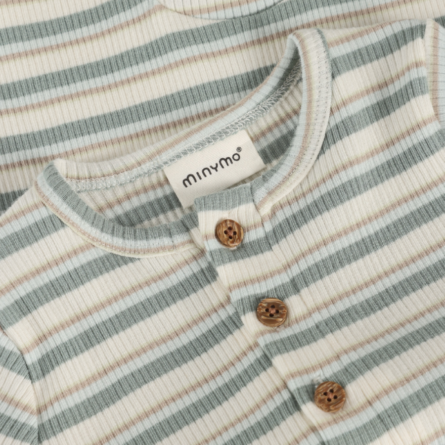 Short Sleeve Ribbed Romper - Striped Lily Pad