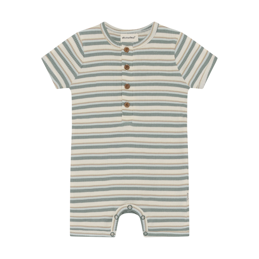 Short Sleeve Ribbed Romper - Striped Lily Pad