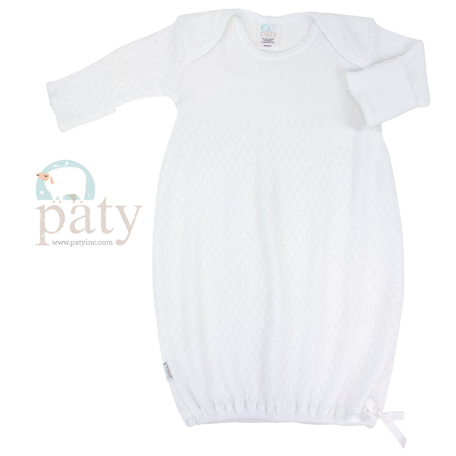 Knit Overlap Shoulder Gown - White Trim & Bow