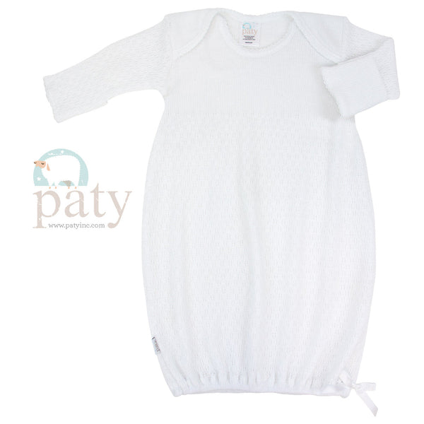 Knit Overlap Shoulder Gown - White Trim & Bow