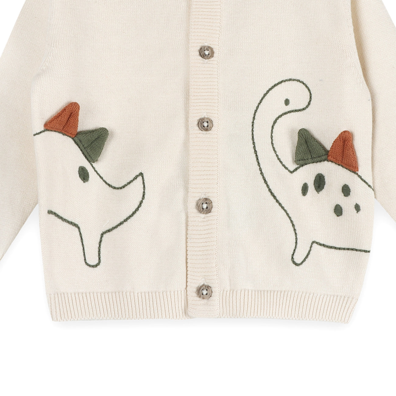 Organic Cotton 3D Embroidered Baby Knit Cardigan - Dino