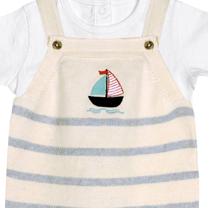 Sailboat Stripe Organic Baby Knit Shortall + Bodysuit Set