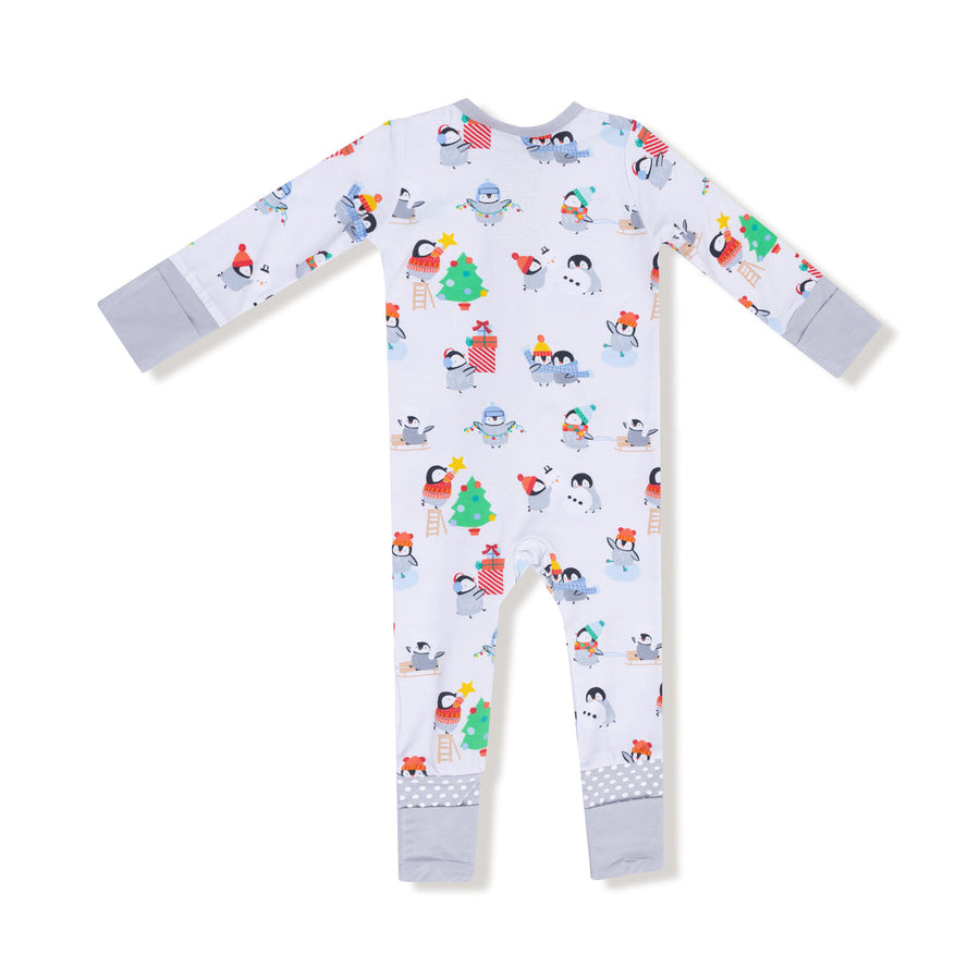 Bamboo Zipper Romper - Holiday Penguins