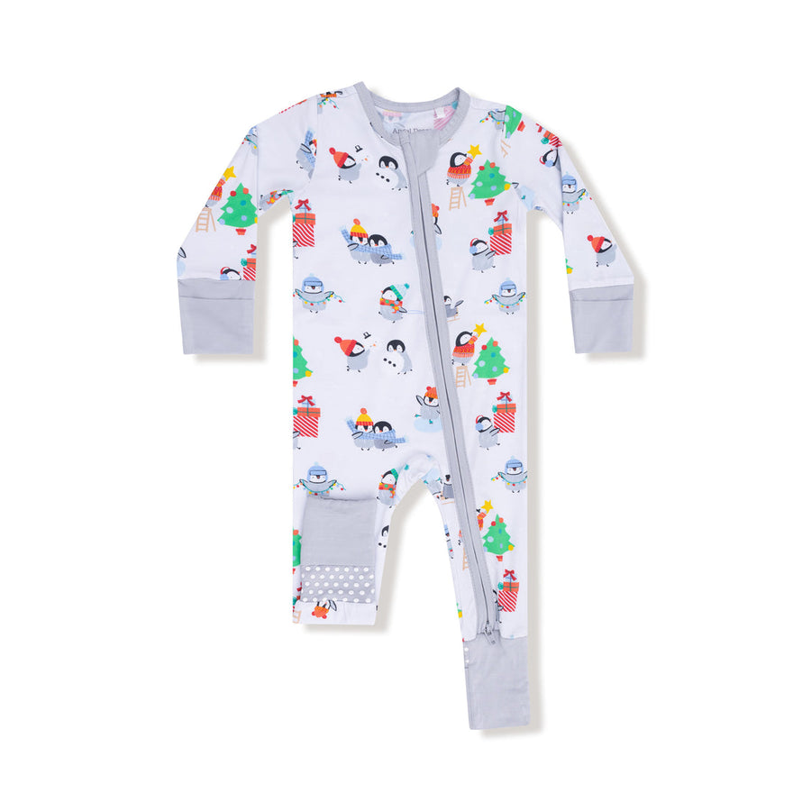 Bamboo Zipper Romper - Holiday Penguins