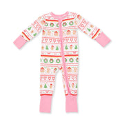 Bamboo Zipper Romper - Gingerbread Fair Isle - Pink