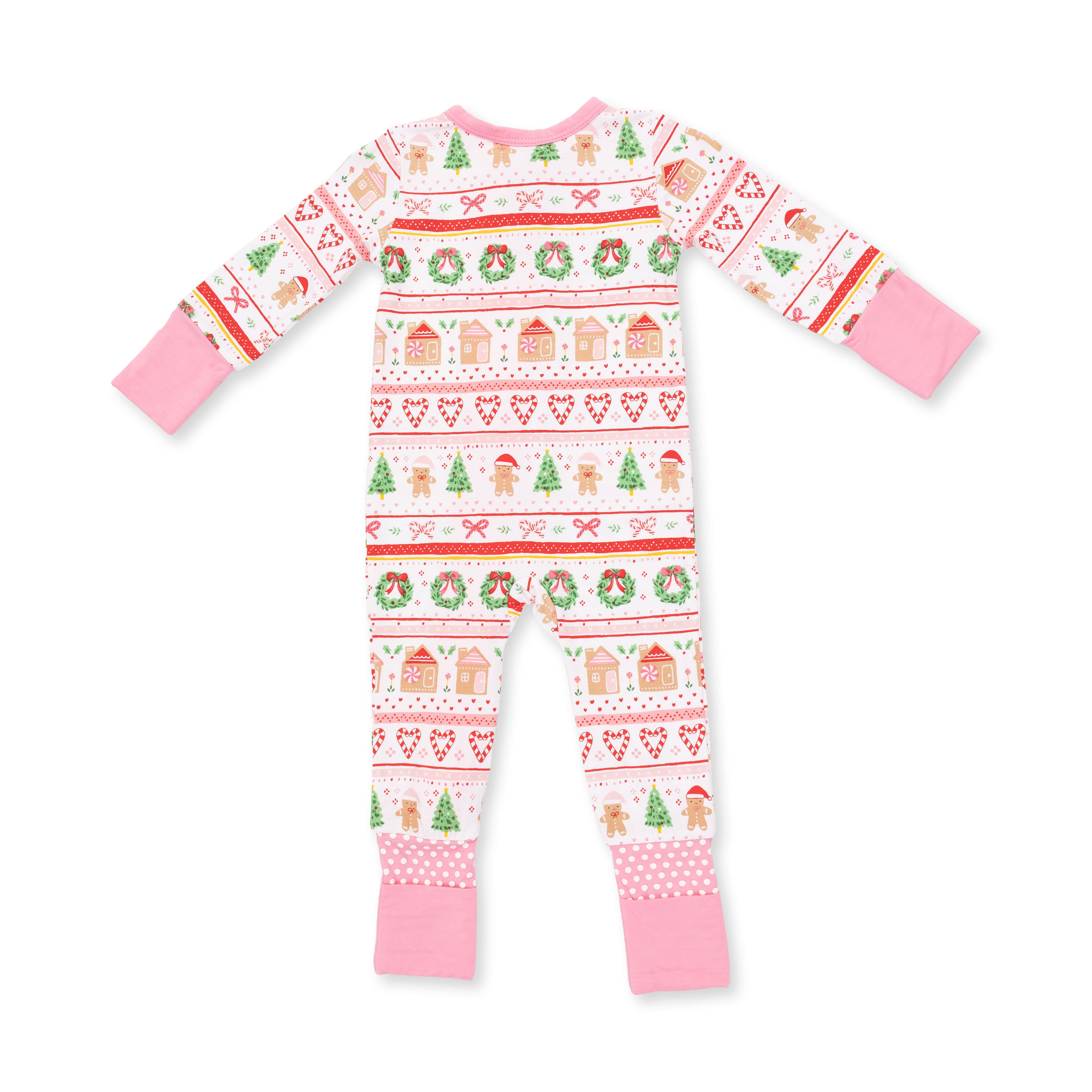 Bamboo Zipper Romper - Gingerbread Fair Isle - Pink