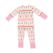 Bamboo Zipper Romper - Gingerbread Fair Isle - Pink