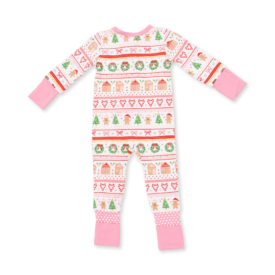 Bamboo Zipper Romper - Gingerbread Fair Isle - Pink