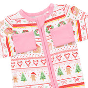 Bamboo Zipper Romper - Gingerbread Fair Isle - Pink