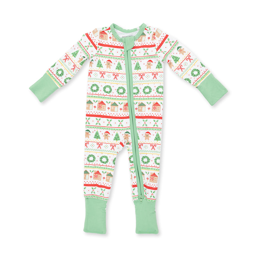 Bamboo Zipper Romper - Gingerbread Fair Isle - Uni