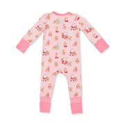 Bamboo Zipper Romper - Vintage Reindeer and Santa - Pink