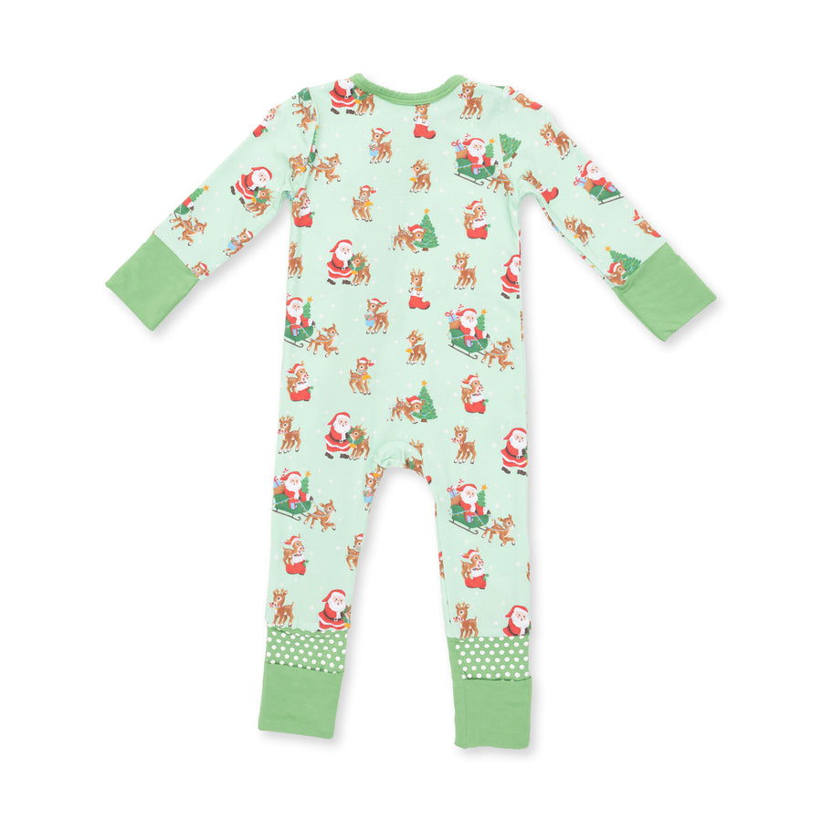 Bamboo Zipper Romper - Vintage Reindeer and Santa - Uni