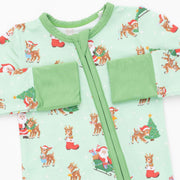 Bamboo Zipper Romper - Vintage Reindeer and Santa - Uni