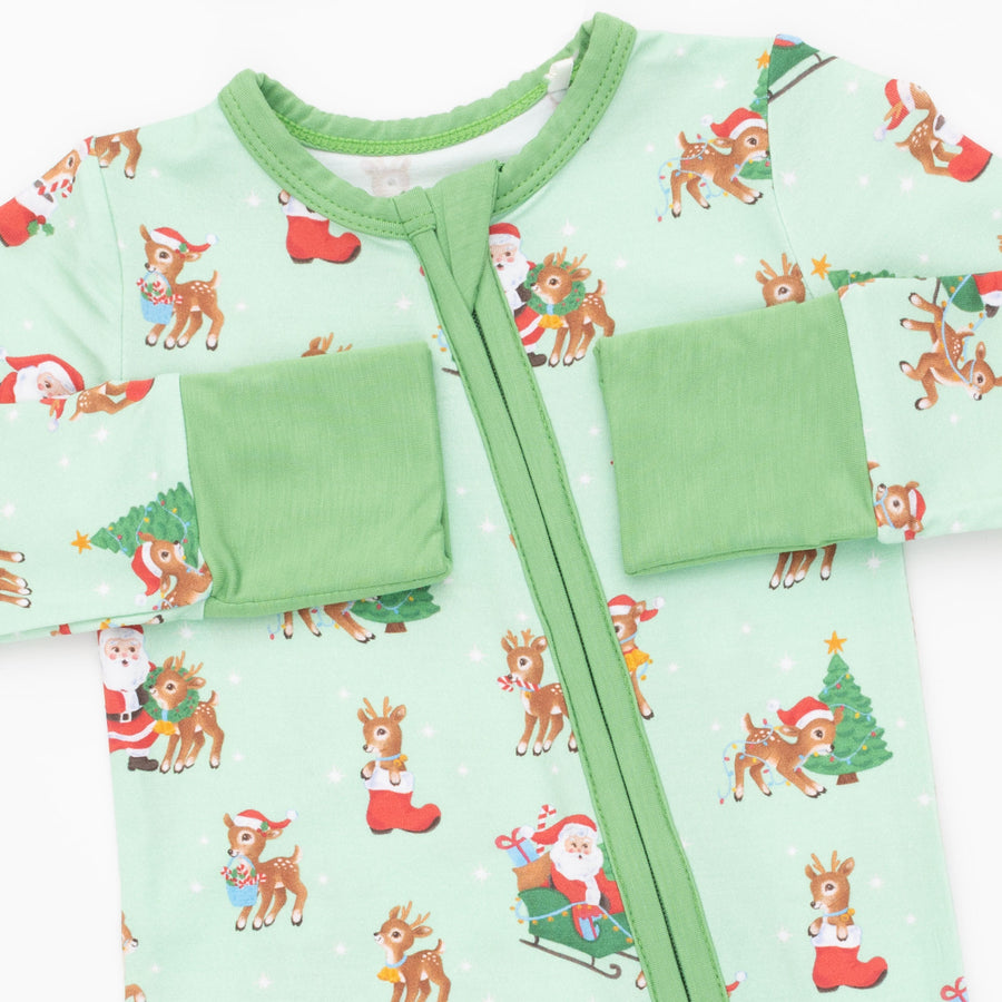 Bamboo Zipper Romper - Vintage Reindeer and Santa - Uni