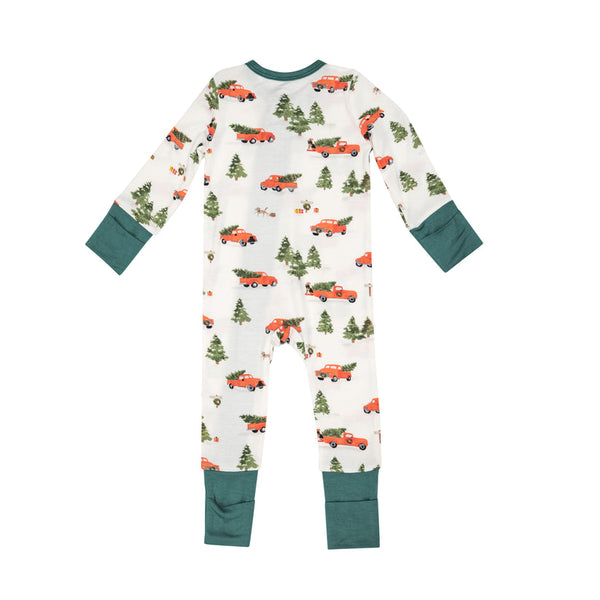 Vintage Red Truck Bamboo Zipper Romper