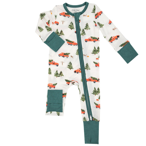Vintage Red Truck Bamboo Zipper Romper