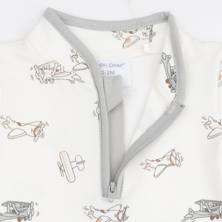 Zip Neck Romper - Vintage Airplane Pilots