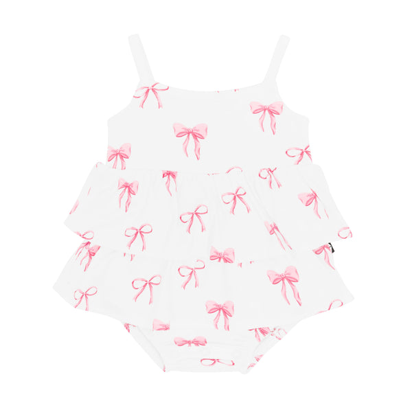Spaghetti Strap Ruffle Romper- Bow