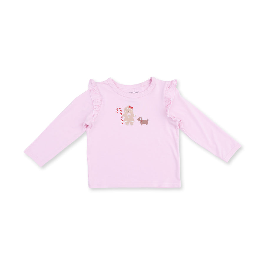 Long Sleeve Ruffle Tee - Gingerbread