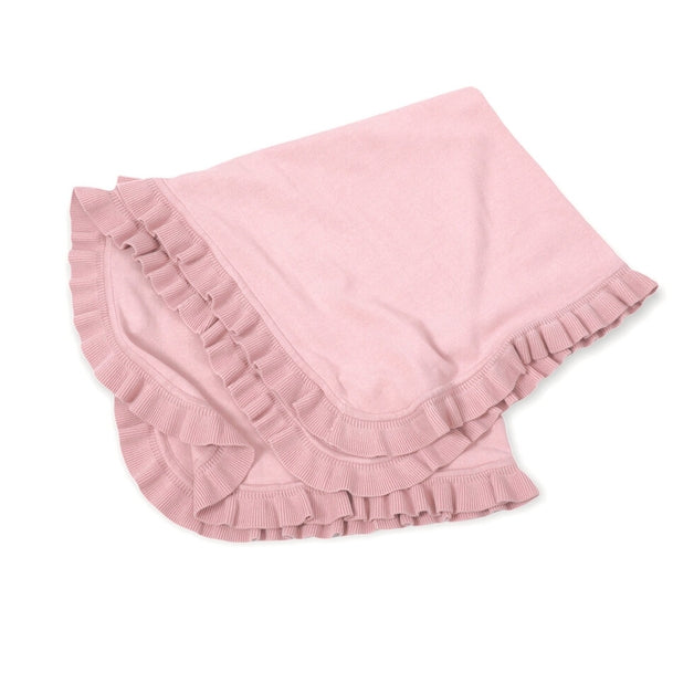 Organic Cotton Milan Pastel Baby Blanket Sweater Knit - Blush Ruffle