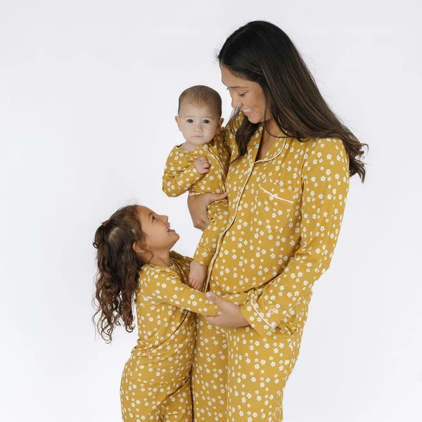 Women's Ribbed Bamboo Long Sleeve Pajama Set - Golden Blooms
