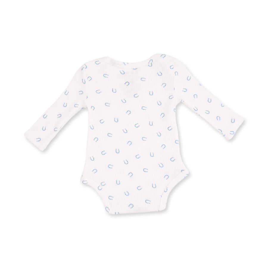 Long Sleeve Bodysuit -  Little Horseshoes - Blue