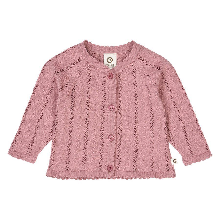 Pointelle Knit Baby Cardigan - Nostalgia Rose