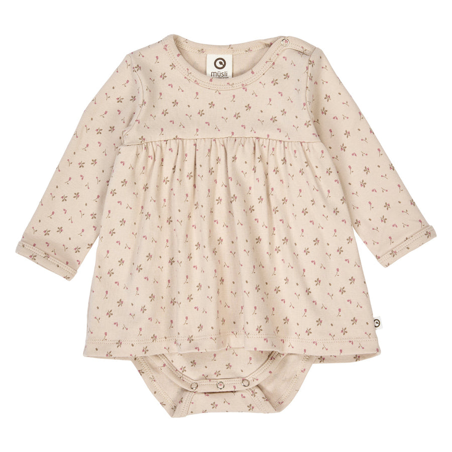 Aster Rib Floral Print Long Sleeve Bodysuit Dress