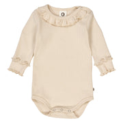 Cozy Me Rib Frill Collar Long Sleeve Bodysuit - Oak