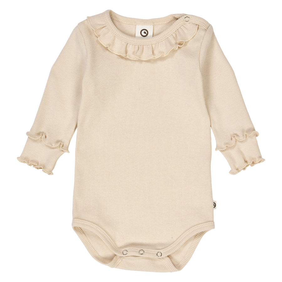 Cozy Me Rib Frill Collar Long Sleeve Bodysuit - Oak