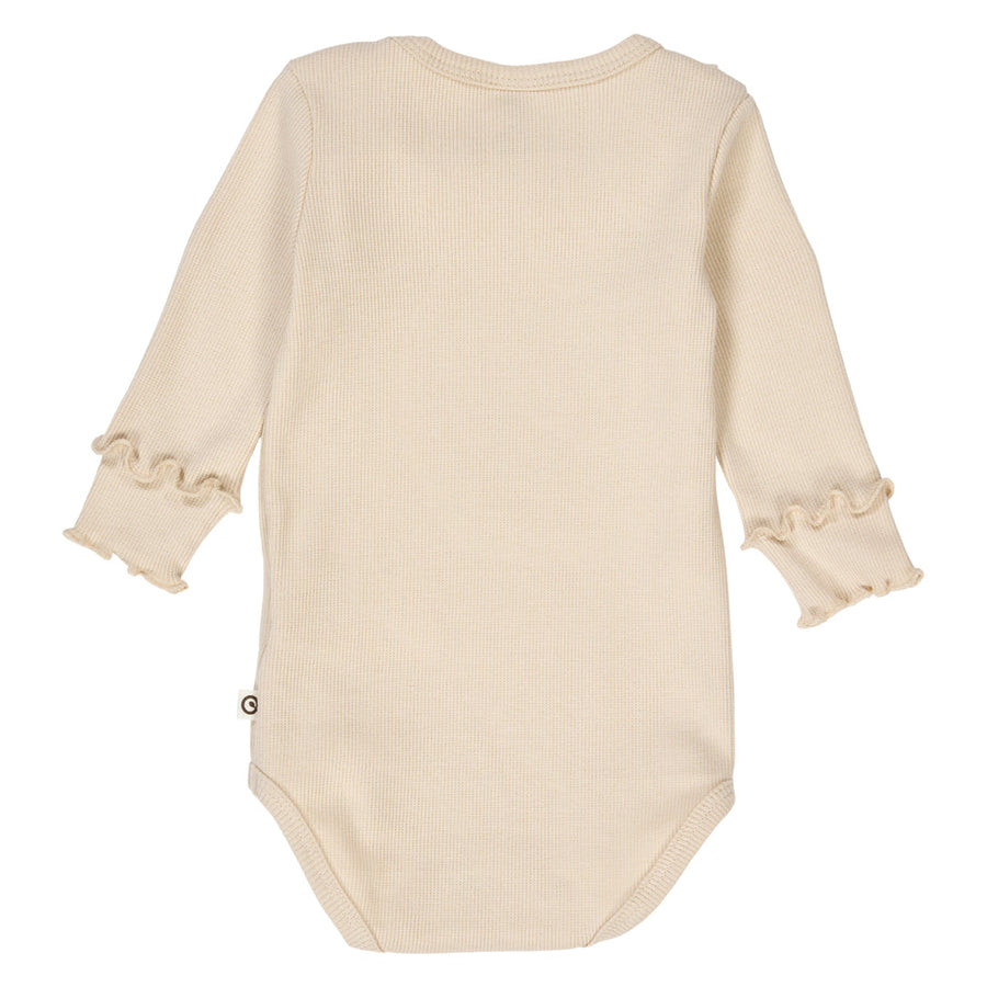 Cozy Me Rib Frill Collar Long Sleeve Bodysuit - Oak