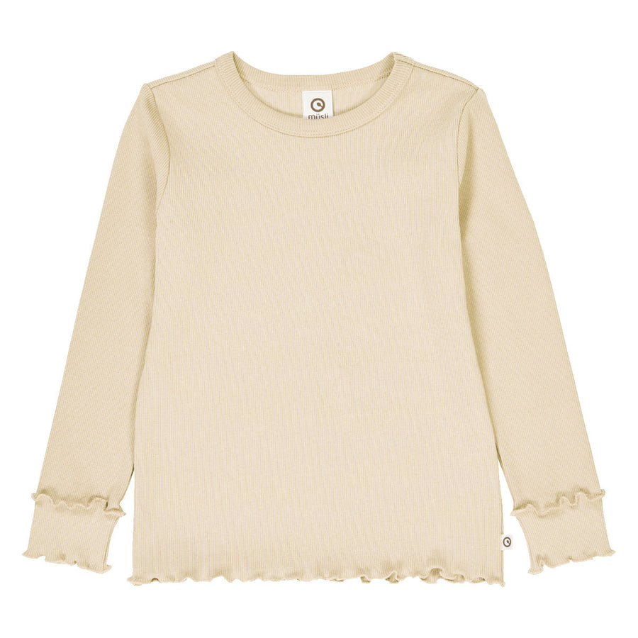 Cozy Me Rib Long Sleeve Frill Shirt - Oak
