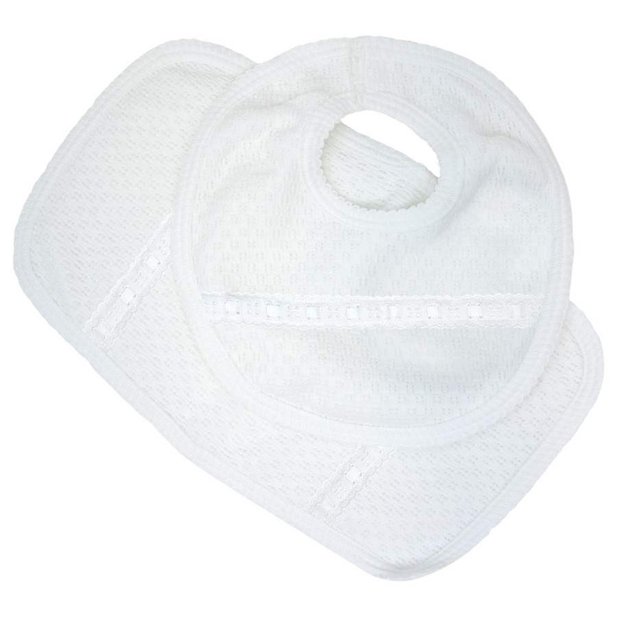 Velcro Bib with Burp Cloth Set with Eyelet Trim - Various Colors